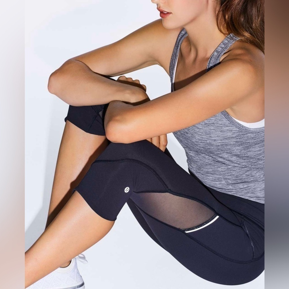 Lululemon Home Stretch Crop (19") Midnight Navy Running Leggings Mesh Pockets 6 - Picture 14 of 14